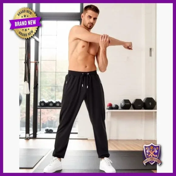 Men's Athletic Joggers with Zipper Pockets Slim Fit Sweatpants 5 Pack